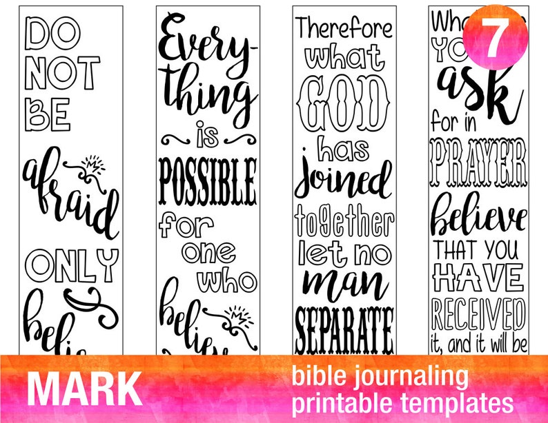MARK 4 Bible journaling printable templates, illustrated christian faith bookmarks, black and white bible verse prayer journal stickers image 1