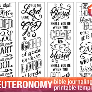 DEUTERONOMY 4 Bible journaling printable templates, illustrated christian faith bookmarks, black and white bible verse prayer journal art image 1