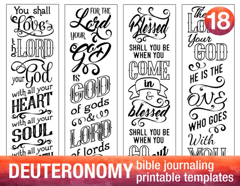 DEUTERONOMY 4 Bible journaling printable templates, illustrated christian faith bookmarks, black and white bible verse prayer journal art image 1