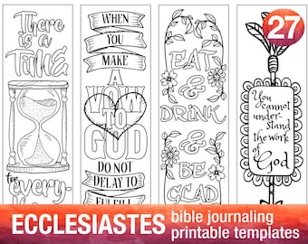 ECCLESIASTES - 4 Bible journaling printable templates, illustrated christian faith bookmarks, black and white bible verse prayer journal