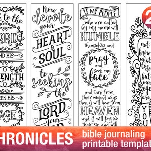 CHRONICLES 4 Bible journaling printable templates, illustrated christian faith bookmarks, black and white bible verse prayer journal image 1