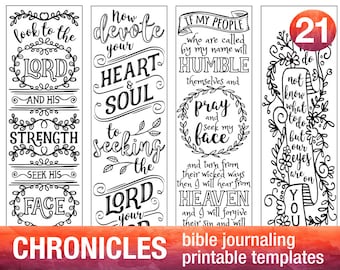 CHRONICLES - 4 Bible journaling printable templates, illustrated christian faith bookmarks, black and white bible verse prayer journal