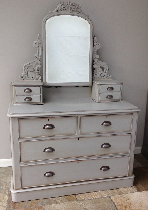 Antique Victorian Dressing Table With Mirror Chest Of Drawers Etsy