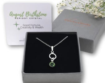 Sterling Silver Peridot Necklace: Personalised August Birthstone Necklace, Letterbox Gift