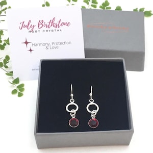 Ruby Crystal Sterling Silver Drop Earrings: July Birthstone