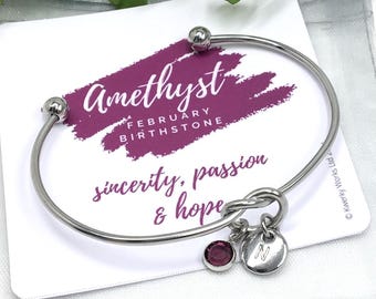 February Birthstone Knot Bracelet: Personalised Letter Charm and Amethyst Bracelet, Letterbox Gift