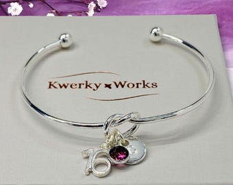16th Birthday Gift: Personalized Initial and Birthstone Bracelet Gift for Girls
