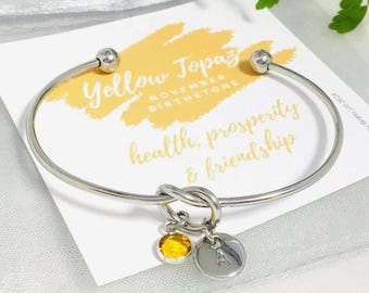 Personalised Knot Bracelet: November Birthstone Crystal and Letter Charm Bracelet