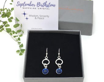 Sterling Silver Sapphire Drop Earrings: Elegant September Birthstone Earrings