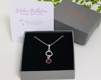 Personalised Sterling Silver Birthstone Necklace: Rose Crystal Pendant Necklace