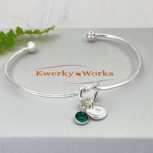 Personalised Silver Knot Bracelet with Initial and Birthstone Crystal: Meaningful Jewellery Gift for Women