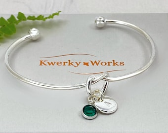 Personalised Silver Knot Bracelet with Initial and Birthstone Crystal: Meaningful Jewellery Gift for Women