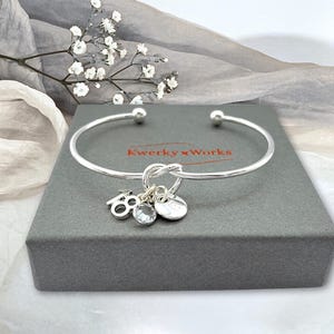 Personalized 18th Birthday Bracelet: Silver Plated Birthstone Bangle, Gift for Girls