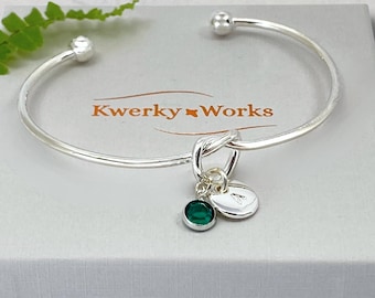 Personalised Silver Knot Bracelet with Initial and Birthstone Crystal: Meaningful Jewellery Gift for Women