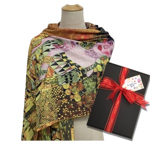 Klimt Adele Portrait Wool Blend Shawl - Art Lover Gift Box Wrap Scarf