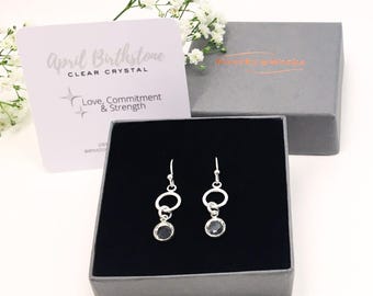 Sterling Silver Drop Earrings: Handmade April Birthstone Jewellery