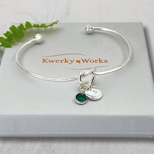 Personalised Silver Knot Bracelet with Initial and Birthstone Crystal: Meaningful Jewellery Gift for Women