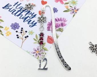 Personalized 12th Birthday Bookmark: Book Lover Gift with Birthstone Crystals