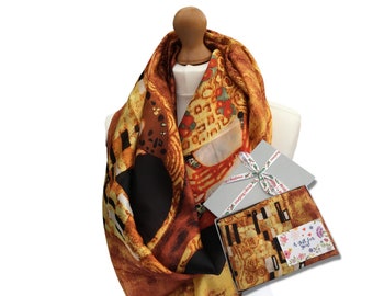 Klimt The Kiss Painting Scarf in Gift Box,  The Kiss Silk Scarf,  Silk Art Scarf for Women, Great Paintings Gift Box Scarf for Her in the UK