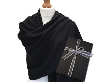 Châle pashmina noir, écharpe pashmina personnalisée dans une boîte cadeau, écharpe pashmina noire UK, accessoire de châle de mariage, châle pashmina en boîte cadeau