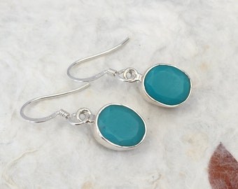 Turquoise Oval Drop Earrings: Sterling Silver December Birthstone Earing Jewelry