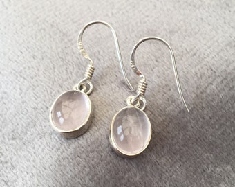 Rose Quartz Sterling Silver Drop Earrings, October Birthstone Earrings Gift, Pink Quartz Dangle Earrings, Earrings Birthday Gift for Friend