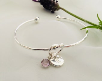 Personalisiertes Silber Freundschaftsknoten Armband, Anfang Charme, heller Amethyst Kristall, Juni Geburtsstein, Geschenk für sie, Geschenk des Lehrers