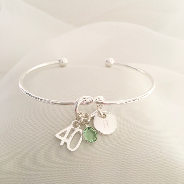 Cadeau de 40e anniversaire pour elle, bracelet en argent avec pierre de naissance personnalisé, cadeau d'anniversaire d'août pour elle, cadeau d'anniversaire en cristal péridot