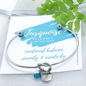 Personalisierte Dezember Birthstone Armband, Türkis Kristall Birthstone Schmuck, nicht trübe Edelstahl Freundschaftsknoten Armreif