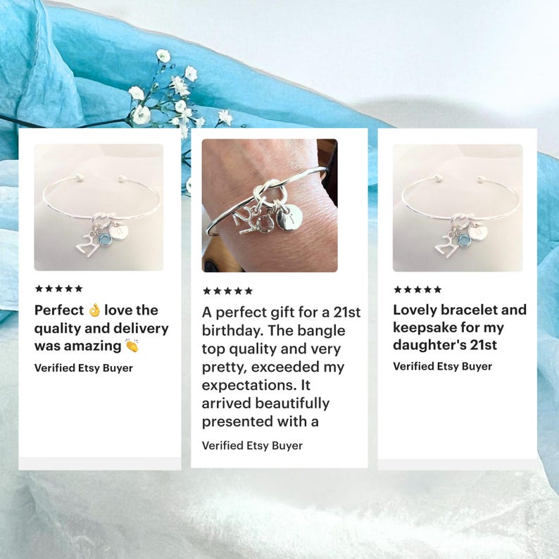 pictures of 3 reviews that previous customers have left on Etsy, to say how much they loved this bracelet