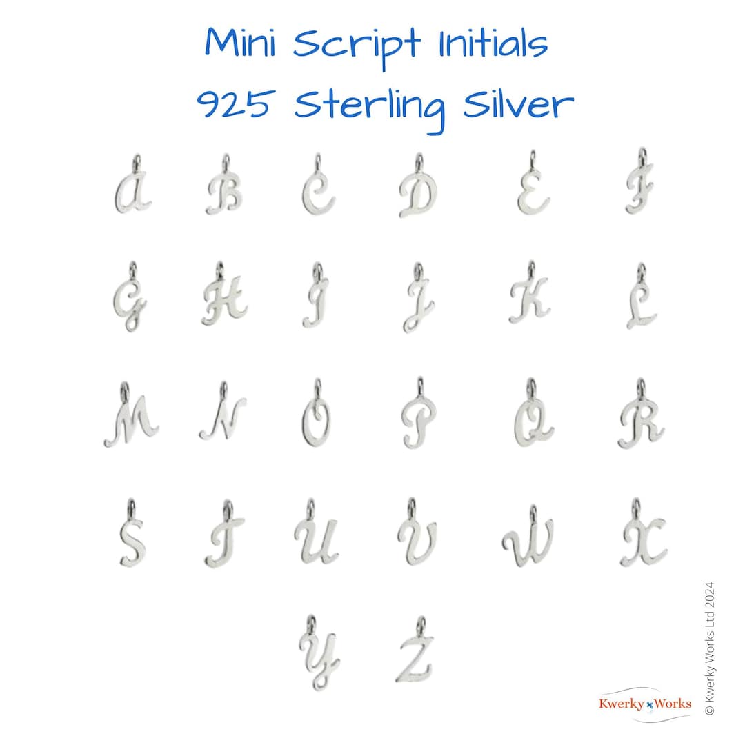 925 Silver Initial Charm, Mini Script Alphabet Letters, Personalised ...