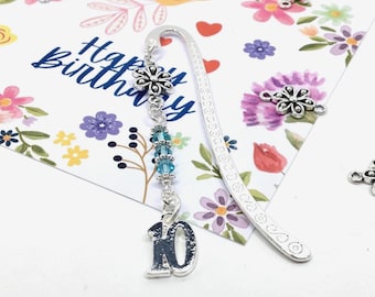 Personalised 10th Birthday Bookmark: Birthstone Crystals and Number 10 Charm