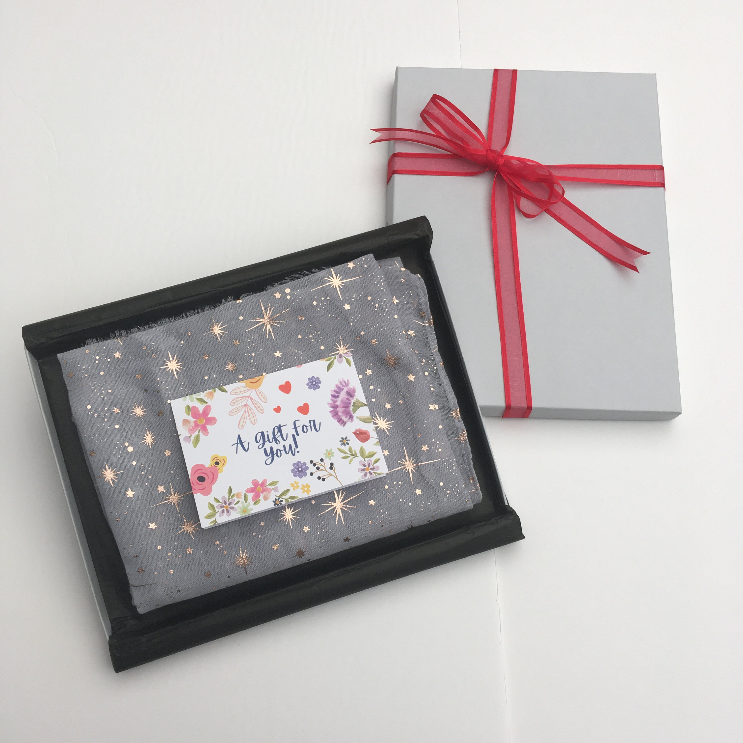 Gift Box Scarf Light Grey Metallic Star Print Scarf Light Etsy