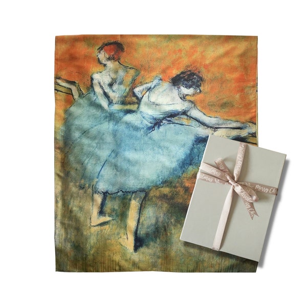 Degas Dancers at the Barre Painting Scarf in Gift Box, Ballerina Painting Silk Scarf for Women, Gift Box Art Scarf, Silk Scarf Birthday Gift