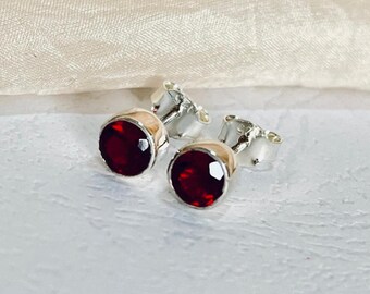 Sterling Silver Garnet Stud Earrings: January Birthstone & 2nd Anniversary Gift