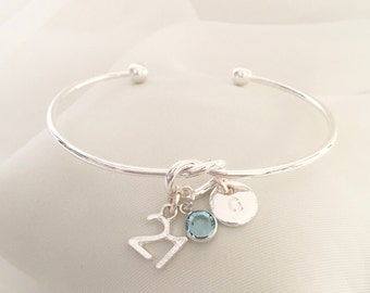 21st Birthday gift for her, Personalised birthstone silver bracelet, March birthday gift for her, Aquamarine crystal birthday gift