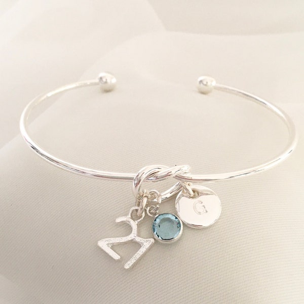 21st Birthday gift for her, Personalised birthstone silver bracelet, March birthday gift for her, Aquamarine crystal birthday gift