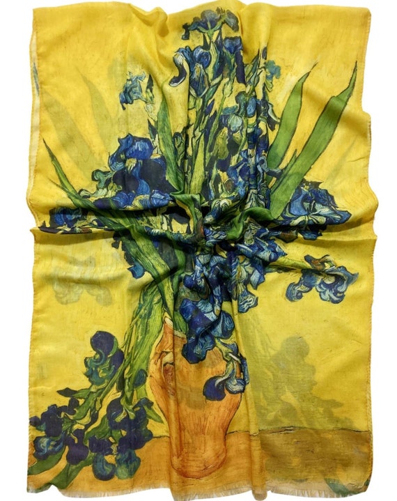 Écharpe étole Van Gogh – Iris Et Ferme En Provence, Double Face, Viscose, 69x200 Cm (neuf)