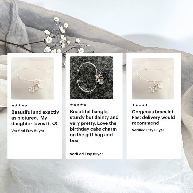 pictures of 3 reviews that previous customers have left on Etsy, to say how much they loved this bracelet