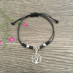 Tree of Life Bracelet, Black Cord Bracelet for Women, Boho Adjustable Bracelet, Macrame Bracelet for Women, Tree of Life Birthday Gift