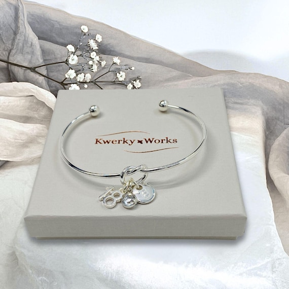 Personalized 18th Birthday Bracelet: Silver Plated Birthstone Bangle, Gift for Girls