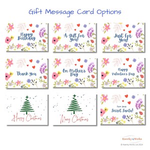 The selection of complimentary gift cards available when you place your order for a birthstone friendship knot bracelet. Let us know which gift card you prefer in the Personalisation Box and add a note of the message you would like printed inside
