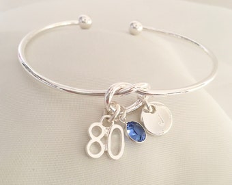 80th Birthday gift for women, Personalised birthstone silver bracelet, September birthday gift for her, Sapphire crystal birthday gift