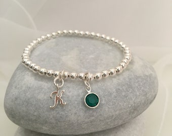 Sterling Silver Beaded Bracelet, Birthstone Bracelet, Bracelet for Woman, 925 Silver Bracelet, Personalised Gift for Her, Stretch Bracelet