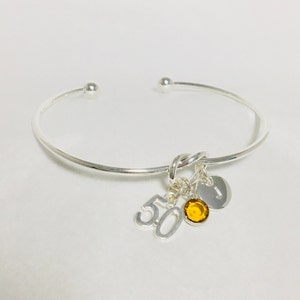 50th Birthday gift for women, Personalised birthstone silver bracelet, November birthday gift for her, Yellow topaz crystal birthday gift