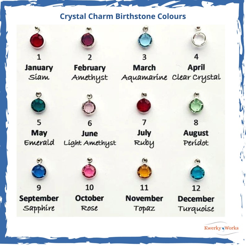 12 birthstone crystals available to choose from - 1 for each month. Each crystal is high quality crystal with rhodium plated silver colour surround