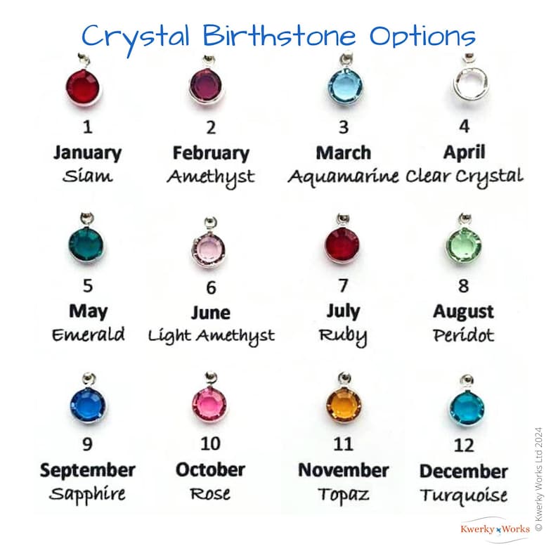 Personalise your birthstone knot bracelet by selecting one of the birthstone crystal charms. There are 12 colours of crystal to choose from, each corresponding to the month of birth.
