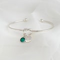Personalised Silver Friendship Knot Bracelet, Initial Charm, Emerald Crystal, May Birthstone, Gift for Her, Green Crystal