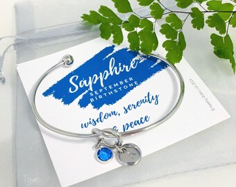 Personalized Sapphire Birthstone Bracelet: Non-Tarnish Knot Bangle