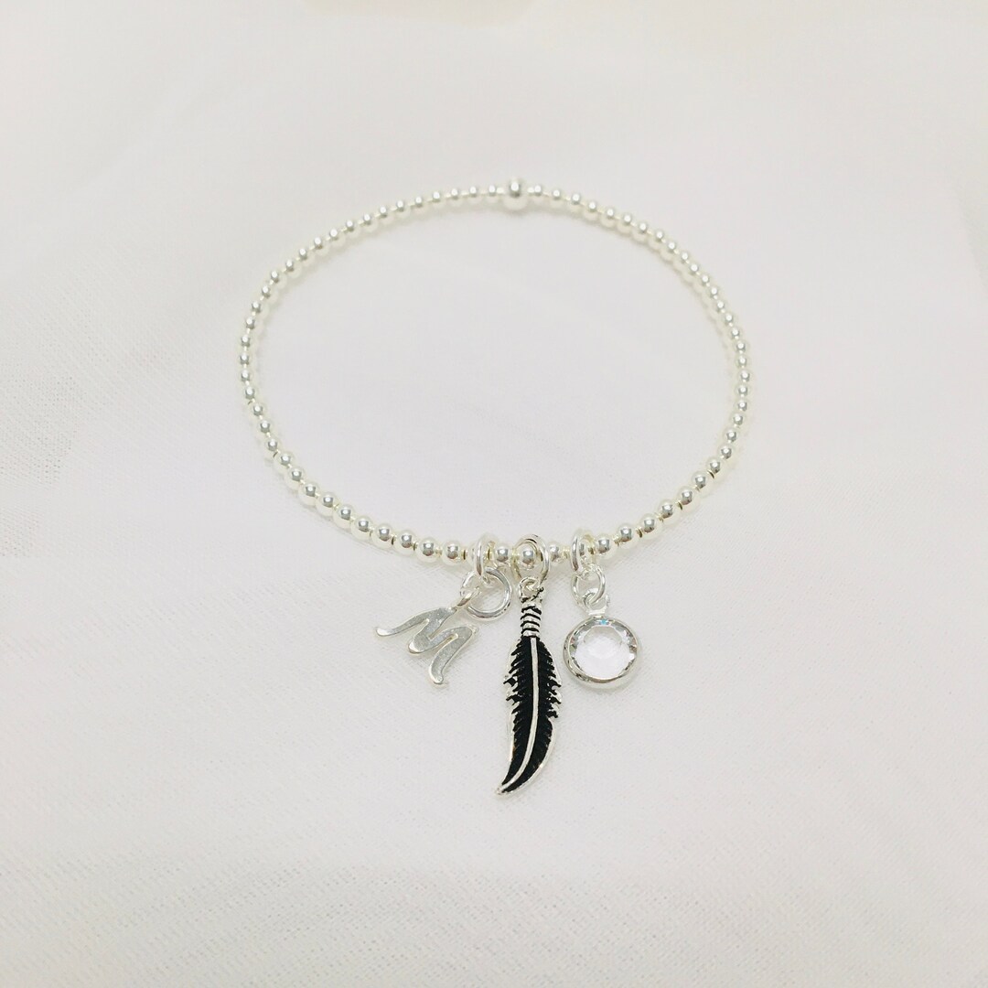 Personalised Sterling Silver Beaded Stretch Bracelet With a